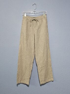 J. Crew Women Tan Pinstripe Drawstring Linen Pants